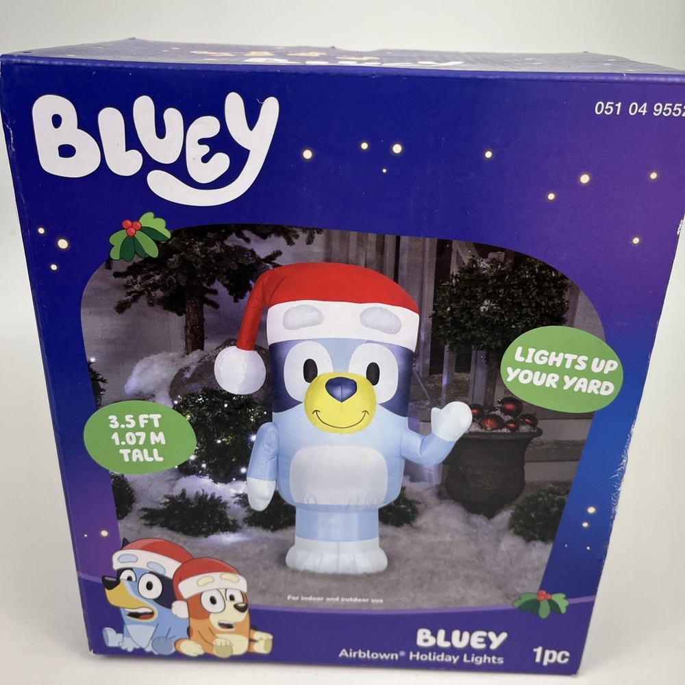 Bluey 3.5 Ft Light-Up Inflatable Santa Hat Holiday Christmas Yard Decor Gemmy